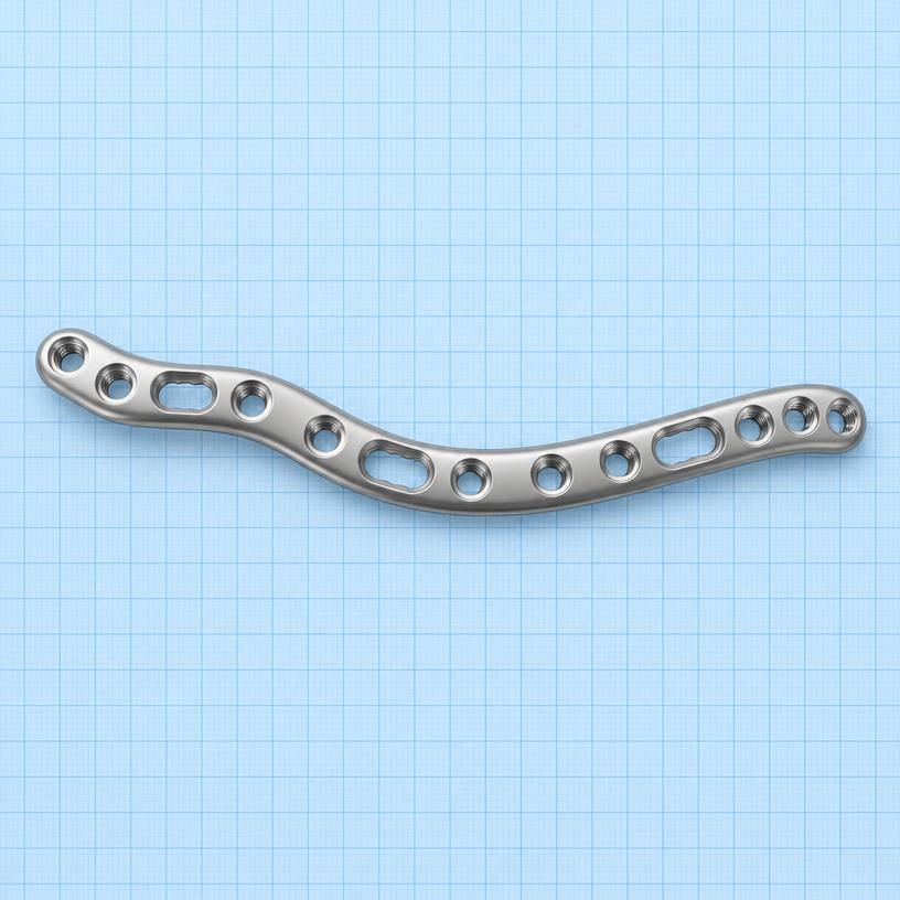 Clavicle Plate: orthopaedic implant on a light-blue graph-paper background